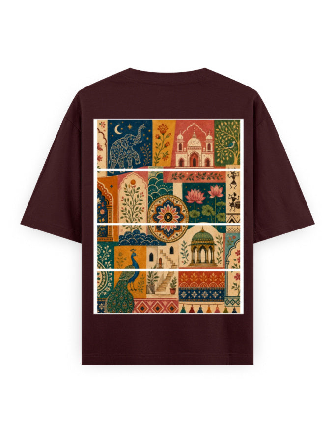 maroon back - Unisex Oversized Classic T-Shirt Motif Art Graphic | Cikada Clothing