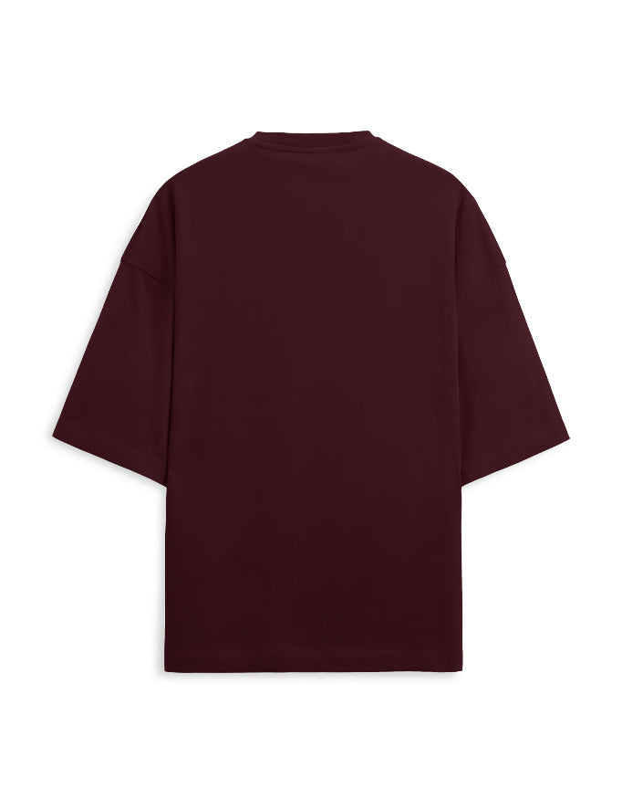 maroon back - Unisex Terry Oversized Graphic Tee Lone Wolf | Cikada Clothing