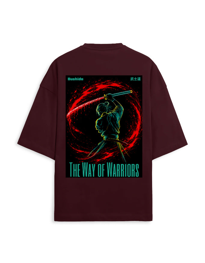 maroon back - Bushido Graphic Unisex Terry Oversized Tee | Cikada Clothing