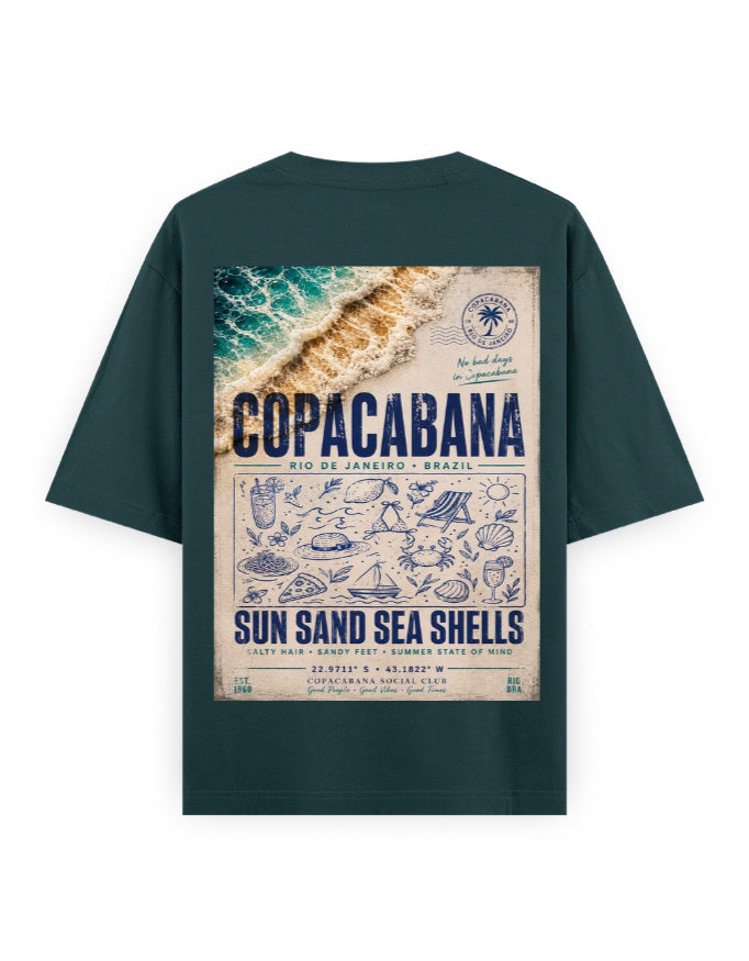 petrol blue back - Copacabana Graphic Unisex Oversized Classic T-Shirt | Cikada Clothing