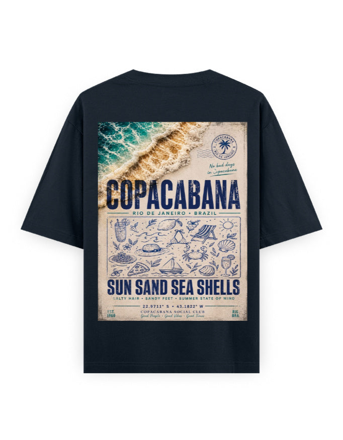 navy blue back - Copacabana Graphic Unisex Oversized Classic T-Shirt | Cikada Clothing