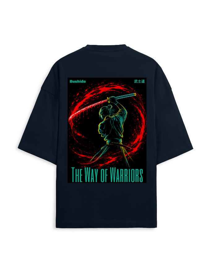 navy blue back - Bushido Graphic Unisex Terry Oversized Tee | Cikada Clothing