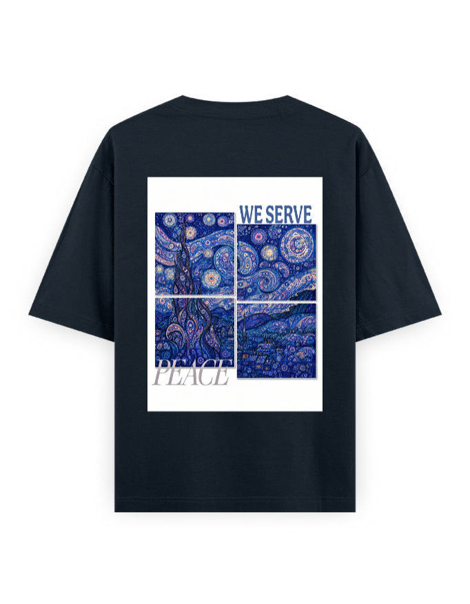 navy blue back - Van Gogh Unisex Oversized Classic T-Shirt | Cikada Clothing