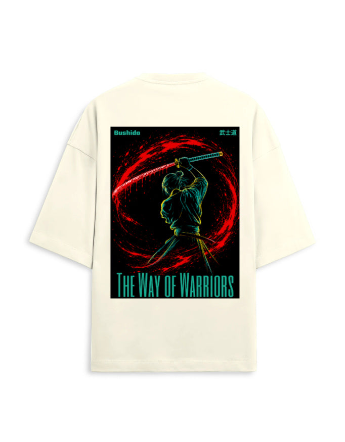 off white back - Bushido Graphic Unisex Terry Oversized Tee | Cikada Clothing