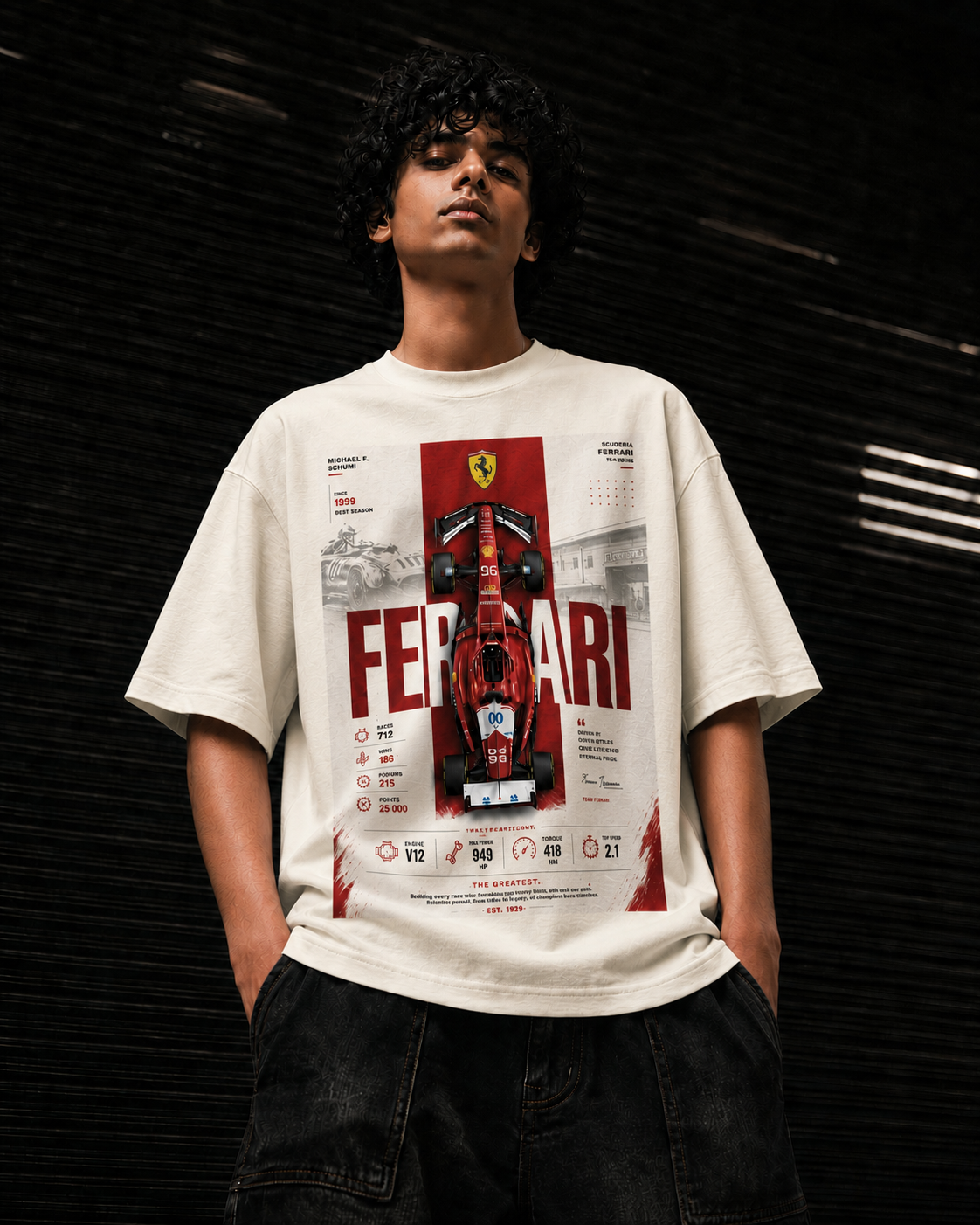 off white front back - Ferrari Graphic Unisex Terry Oversized Tshirt | Cikada Clothing