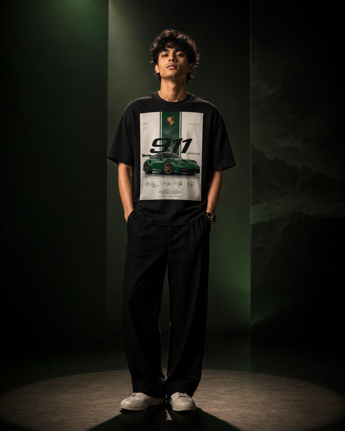 black front back - Porsche 911 Unisex Terry Oversized T-Shirt | Cikada Clothing