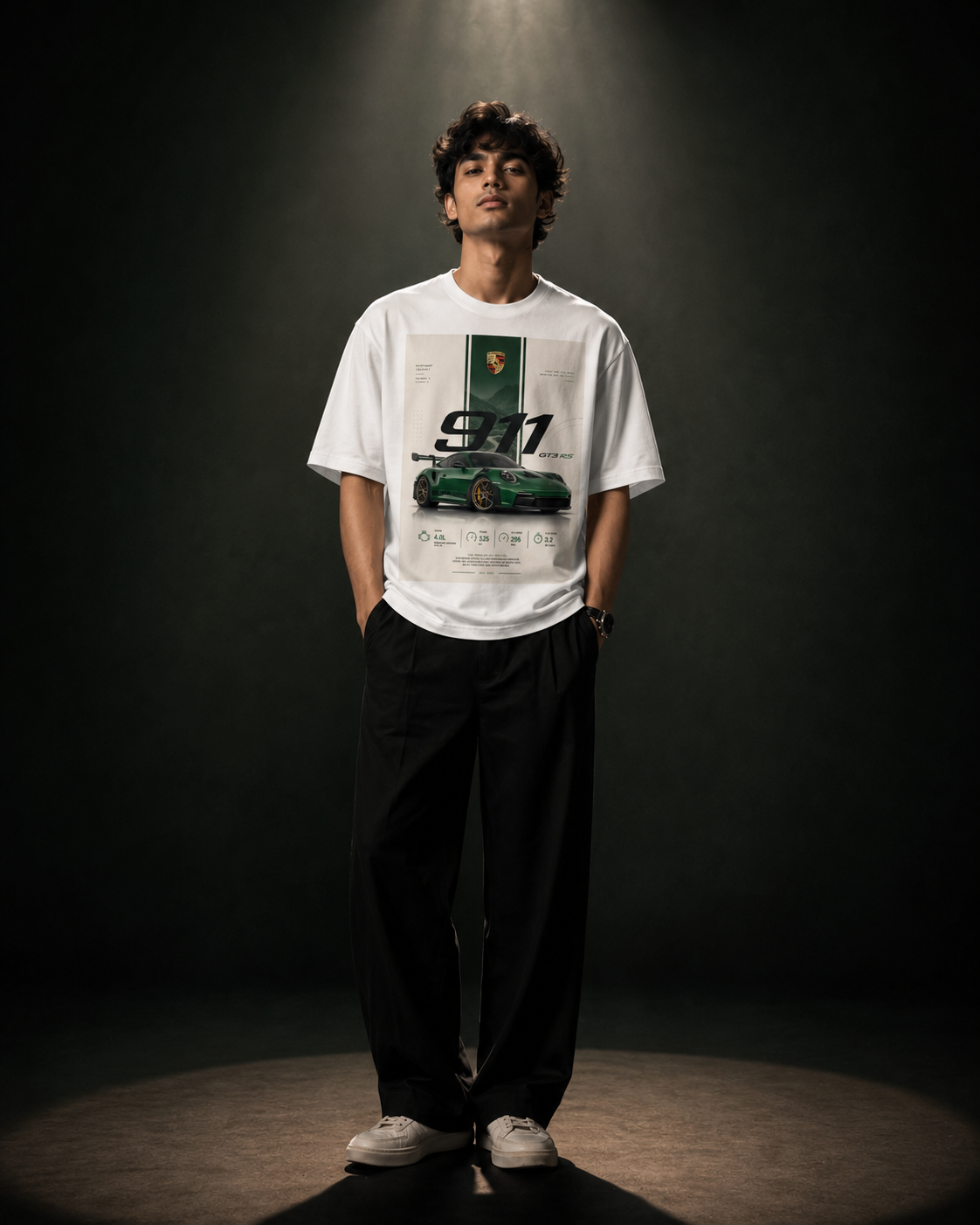 white front back - Porsche 911 Unisex Terry Oversized T-Shirt | Cikada Clothing