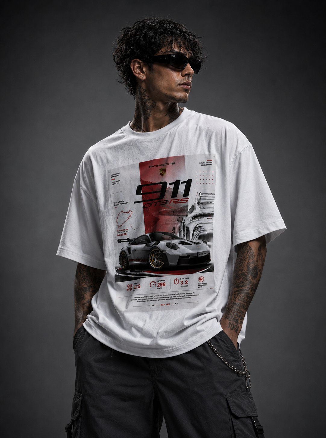 white front back - Porsche 911 Unisex Oversized Classic T-Shirt | Cikada Clothing
