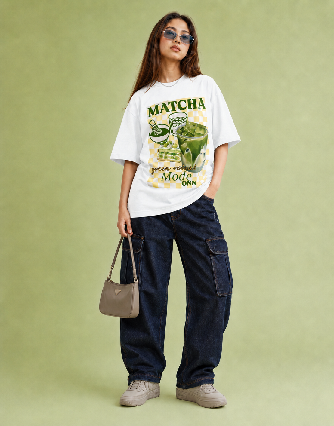 white front back - Matcha Graphic Unisex Oversized Classic T-Shirt | Cikada Clothing