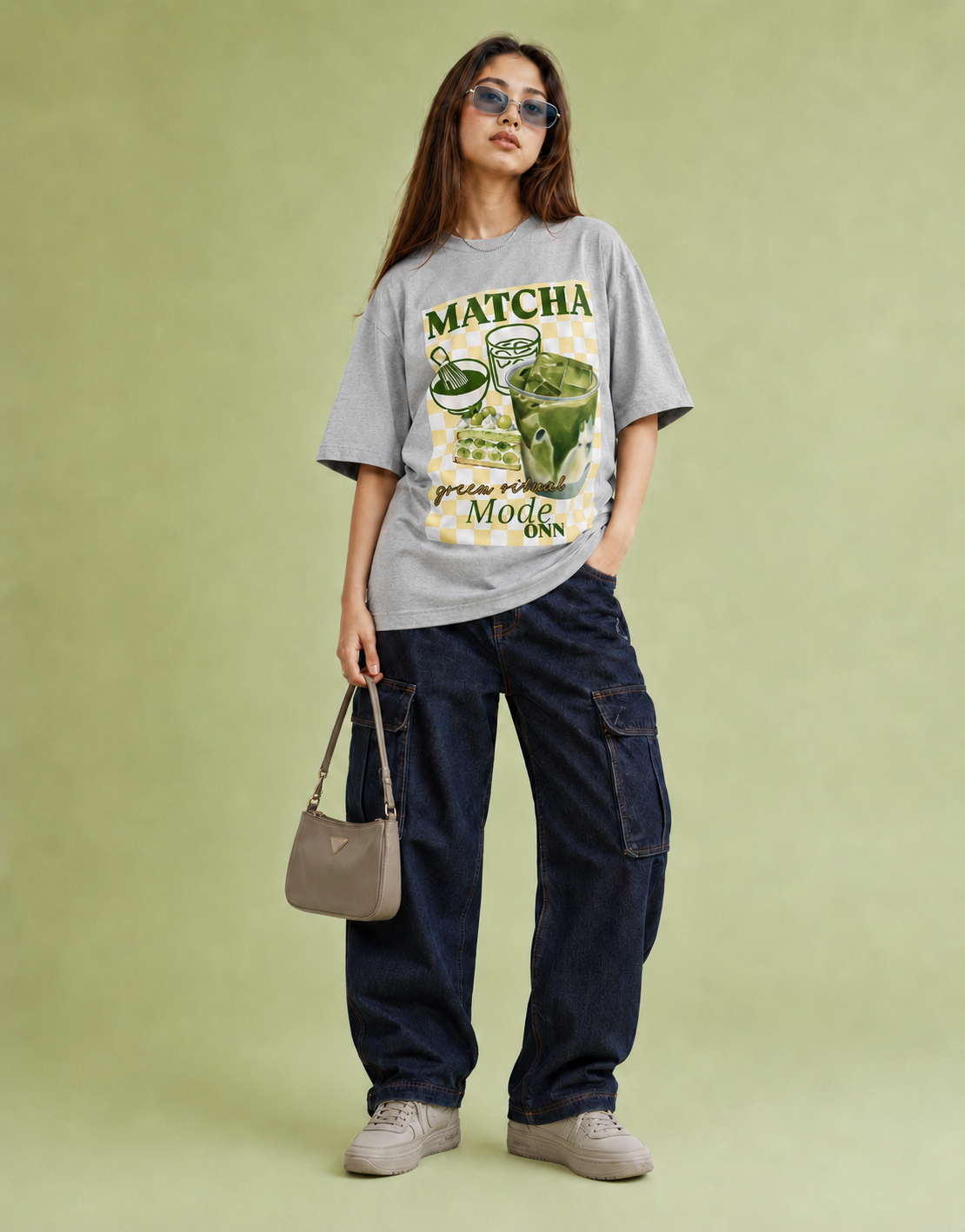 grey melange front back - Matcha Graphic Unisex Oversized Classic T-Shirt | Cikada Clothing