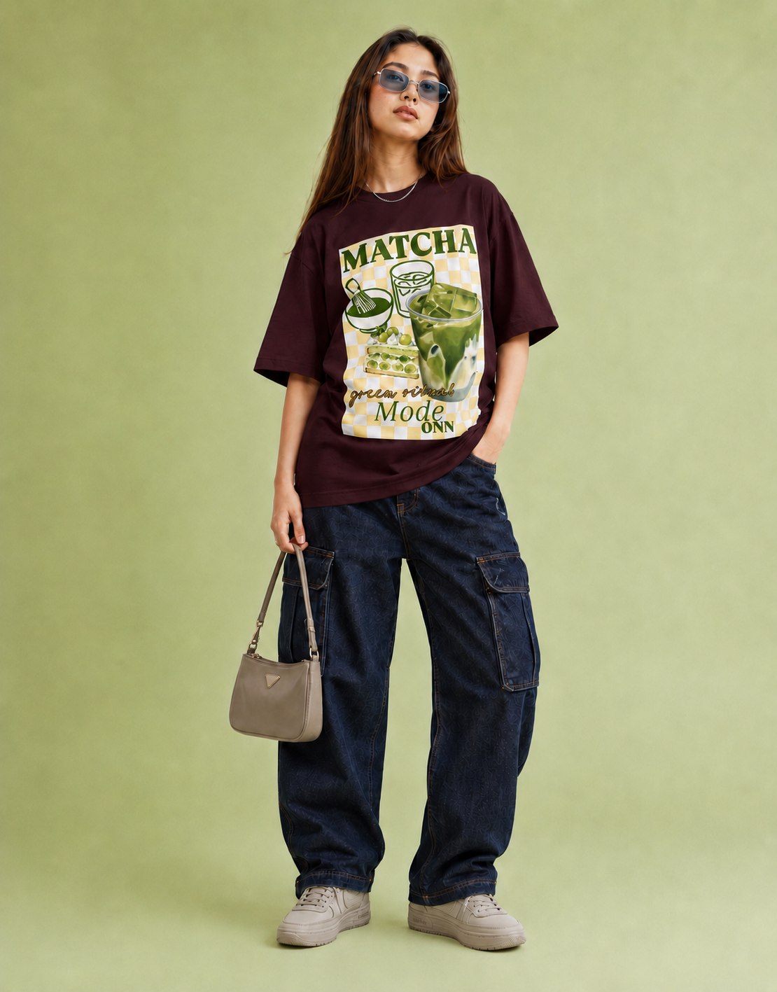 maroon front back - Matcha Graphic Unisex Oversized Classic T-Shirt | Cikada Clothing