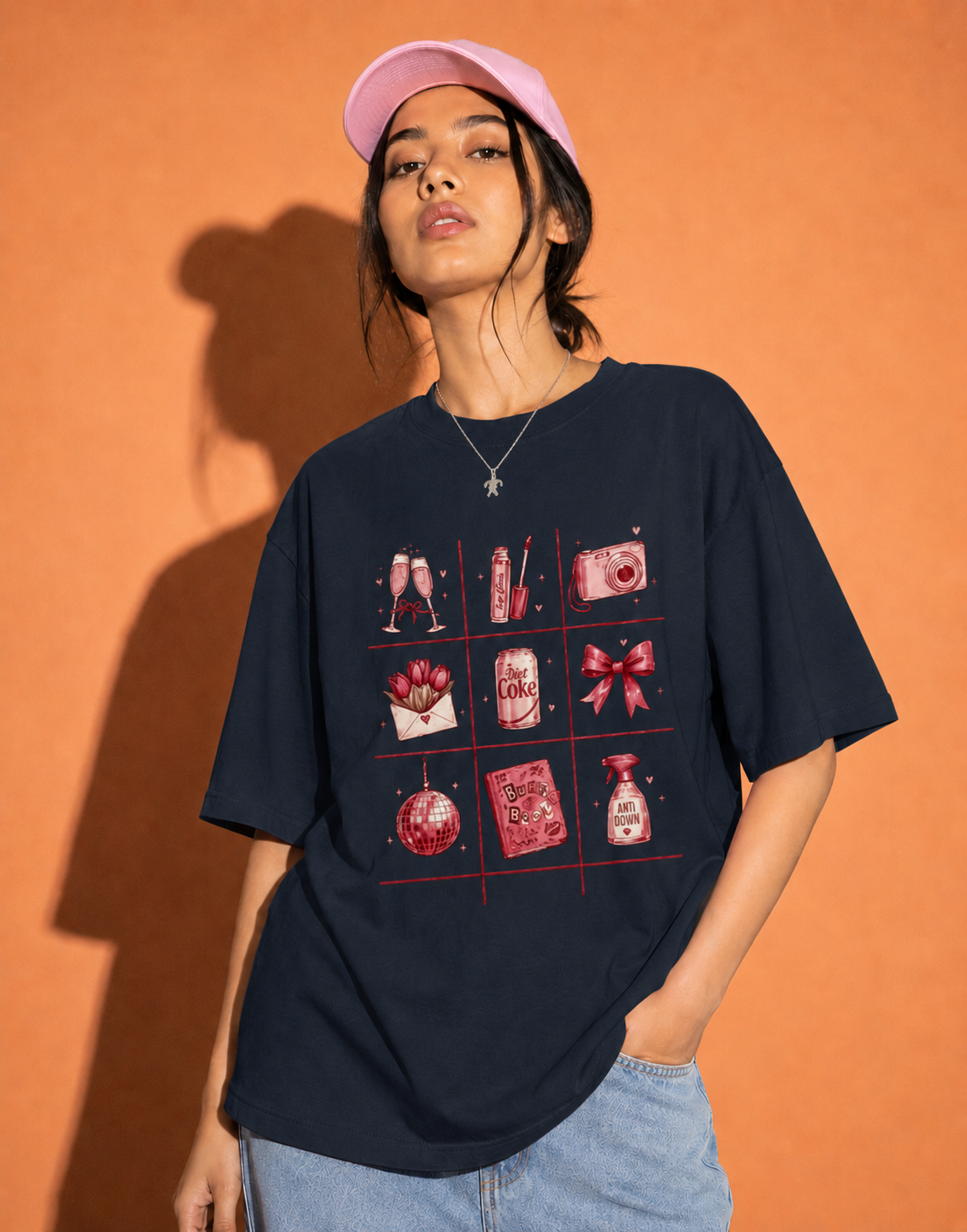 navy blue front back - Tic Tac Toe Unisex Oversized Classic T-Shirt for Female | Cikada Clothing