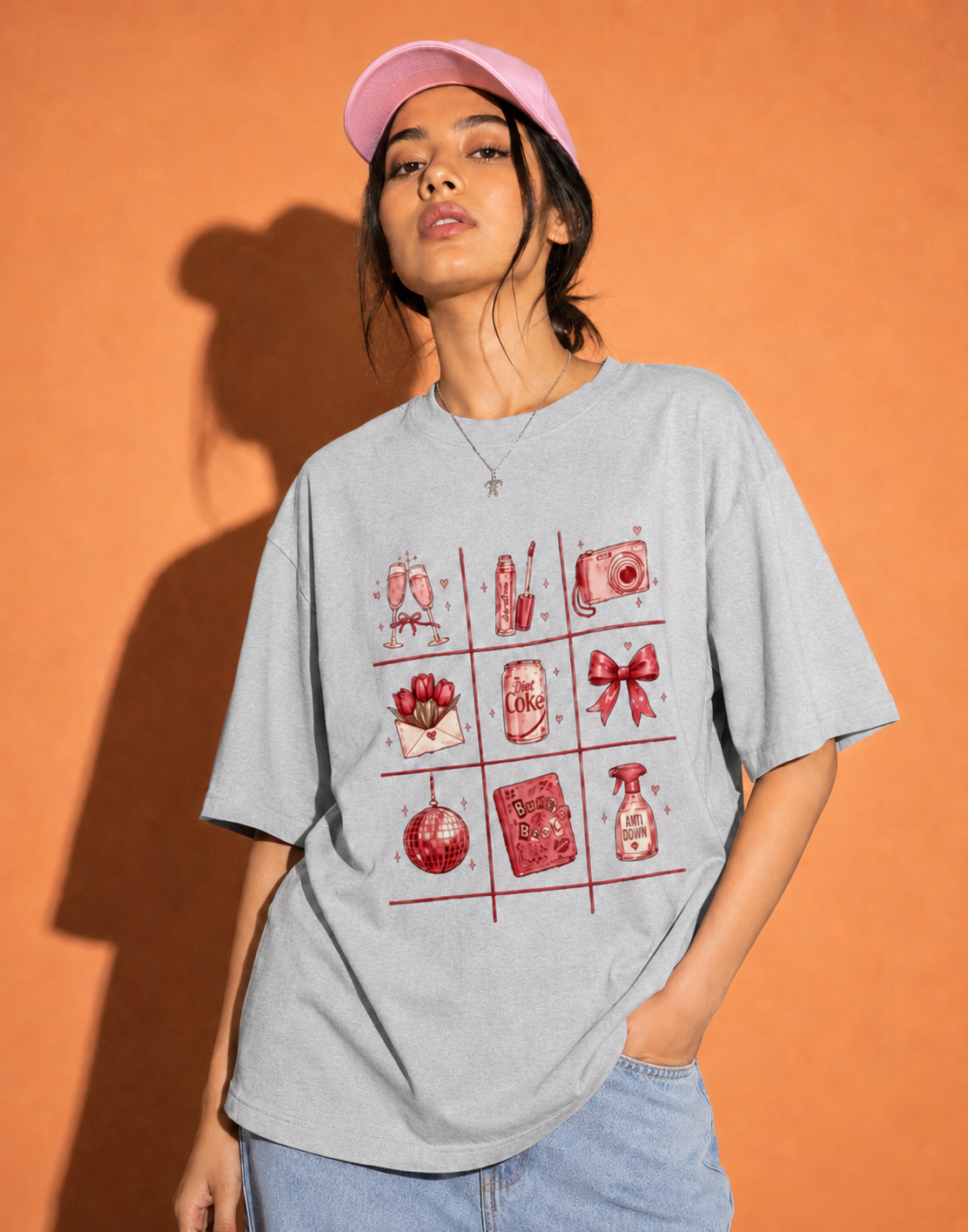 grey melange front back - Tic Tac Toe Unisex Oversized Classic T-Shirt for Female | Cikada Clothing