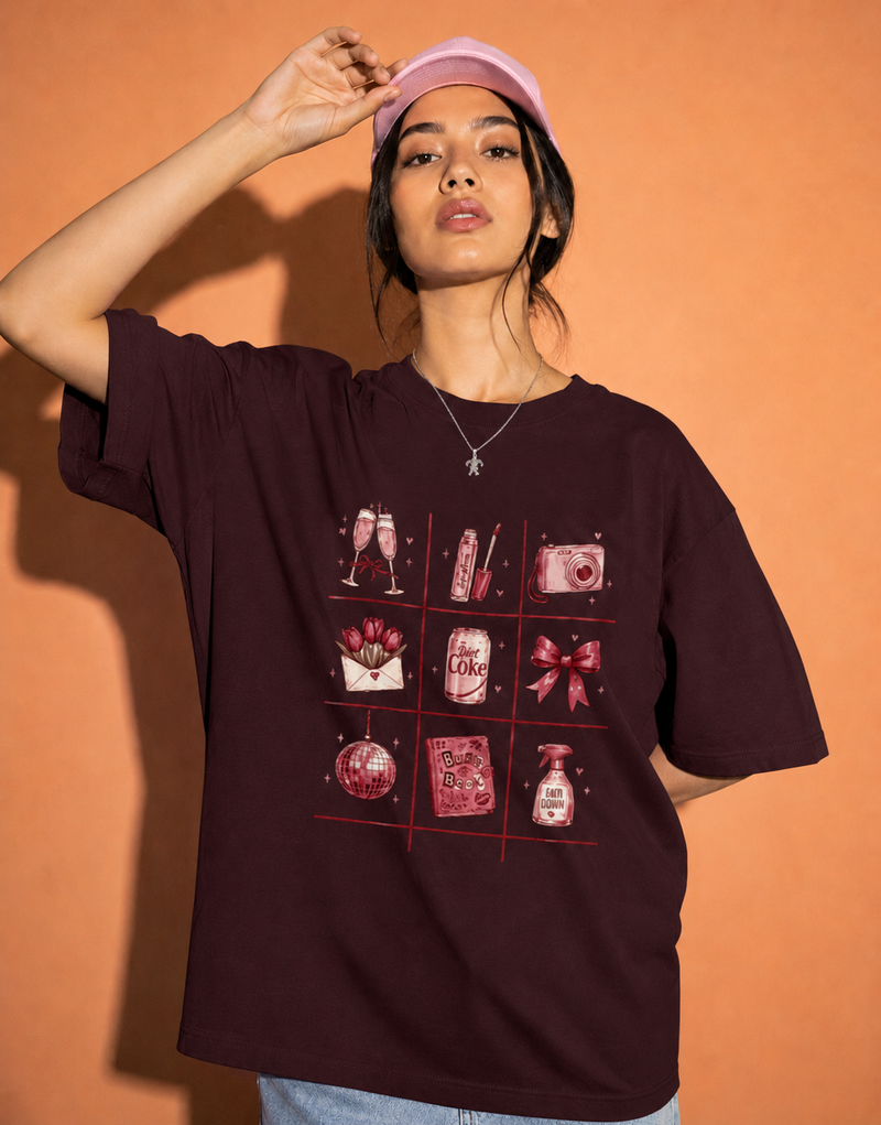 maroon front back - Tic Tac Toe Unisex Oversized Classic T-Shirt for Female | Cikada Clothing
