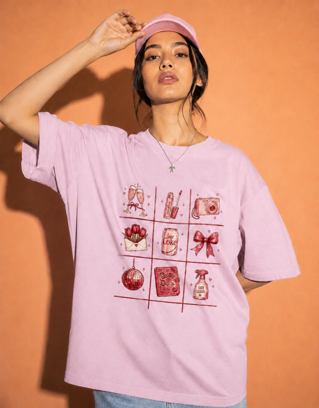 light baby pink front - Tic Tac Toe Unisex Oversized Classic T-Shirt for Female | Cikada Clothing