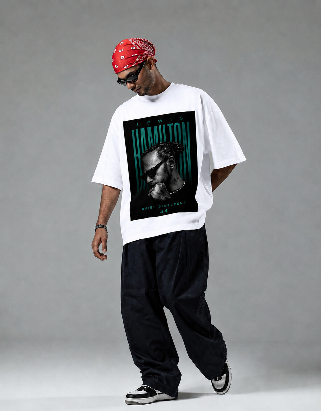 white front back - Lewis Hamilton Unisex Terry Oversized Tee | Cikada Clothing