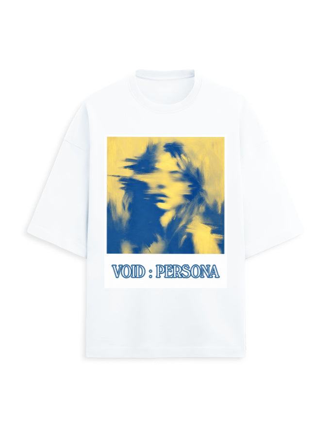 white front - Void Persona Graphic Unisex Terry Oversized T-Shirt | Cikada Clothing