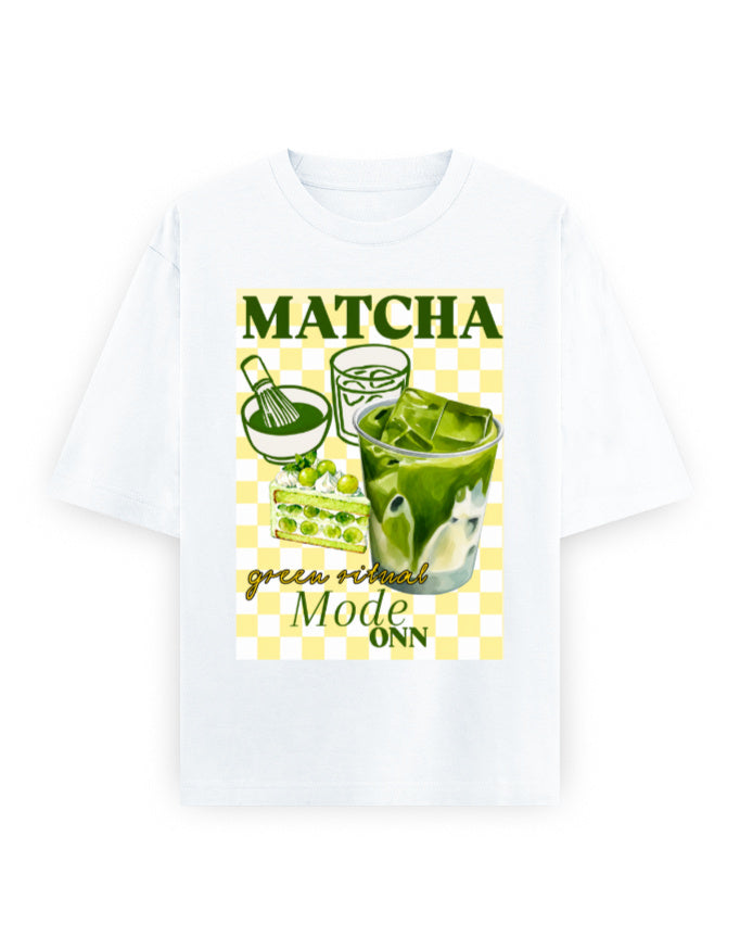 white front - Matcha Graphic Unisex Oversized Classic T-Shirt | Cikada Clothing