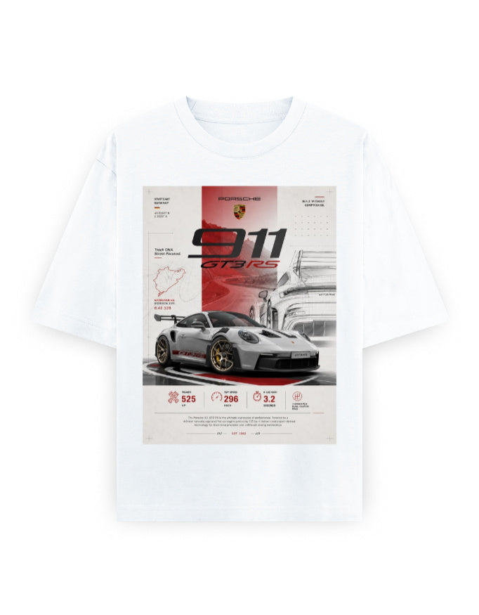white front - Porsche 911 Unisex Oversized Classic T-Shirt | Cikada Clothing