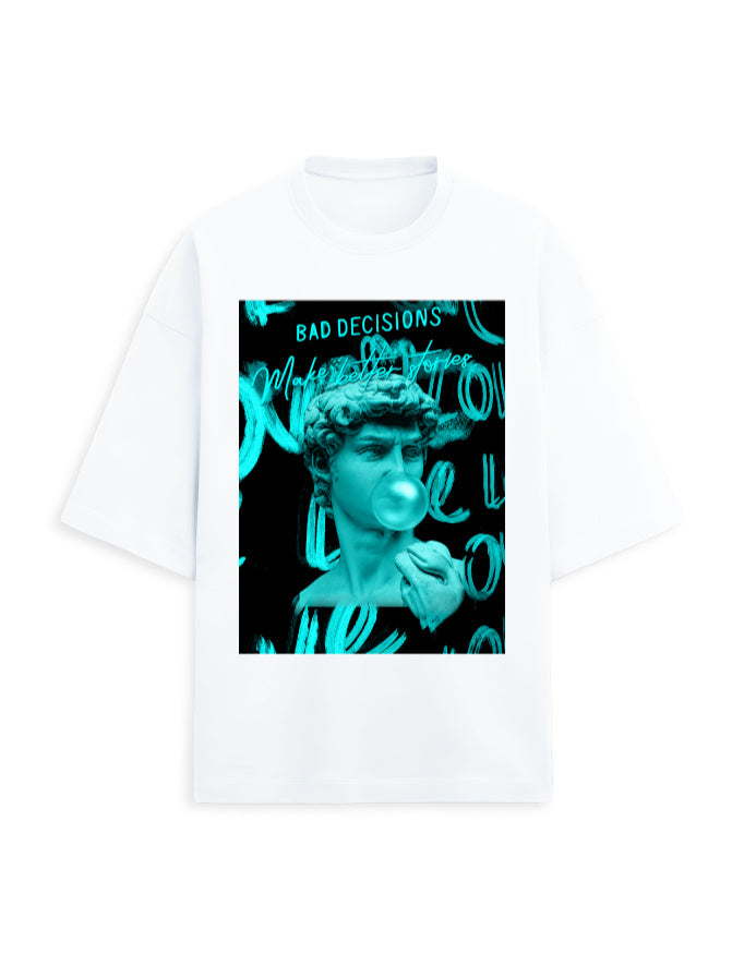 white front - Bad Decision Unisex Terry Oversized Tee | Cikada Clothing
