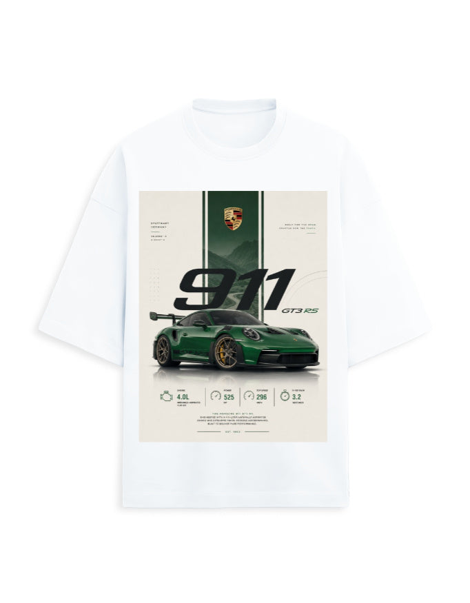 white front - Porsche 911 Unisex Terry Oversized T-Shirt | Cikada Clothing