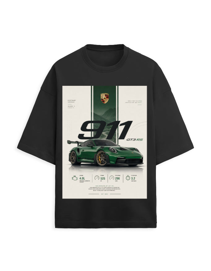 black front - Porsche 911 Unisex Terry Oversized T-Shirt | Cikada Clothing