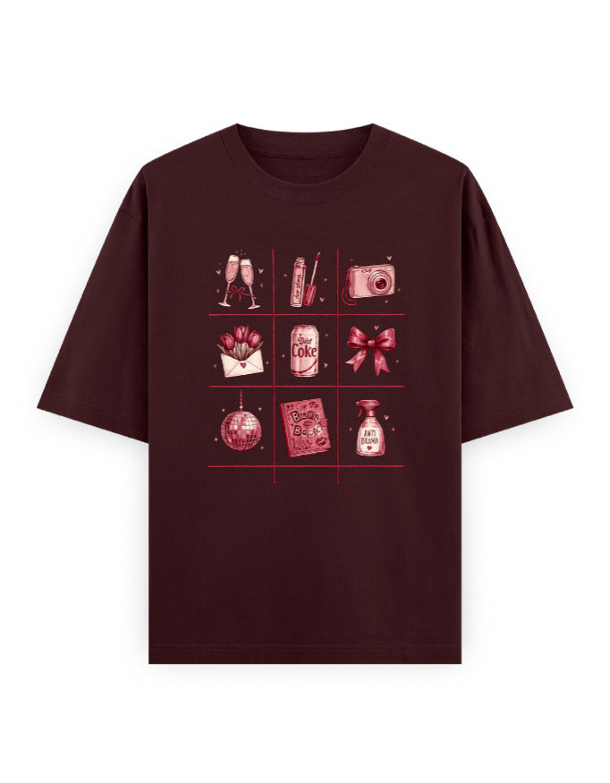 maroon front - Tic Tac Toe Unisex Oversized Classic T-Shirt for Female | Cikada Clothing