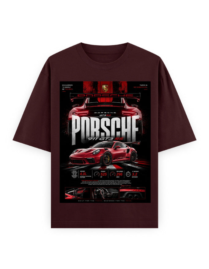 maroon front - Porsche 911 Unisex Oversized Classic T-Shirt | Cikada Clothing