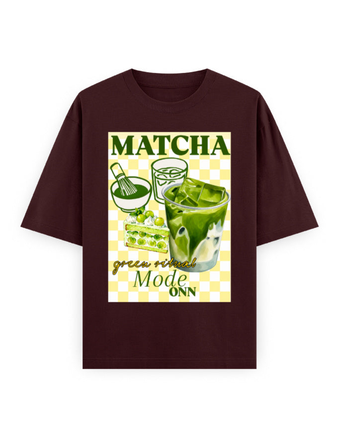 maroon front - Matcha Graphic Unisex Oversized Classic T-Shirt | Cikada Clothing