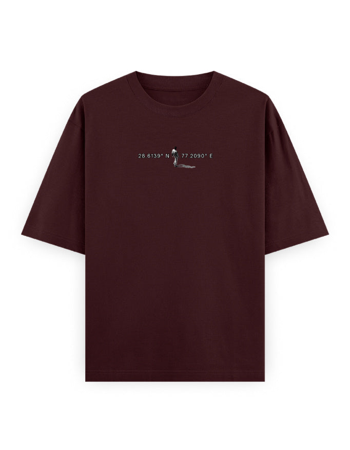 maroon front - Unisex Oversized Classic T-Shirt Motif Art Graphic | Cikada Clothing