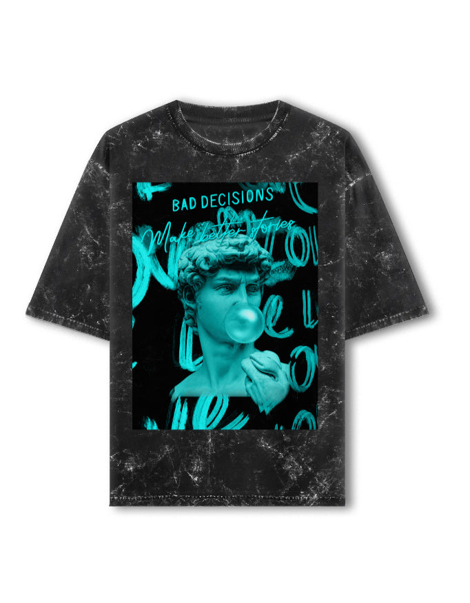 black front - Bad Decision Unisex Acid Washed Oversized T-Shirt | Cikada Clothing