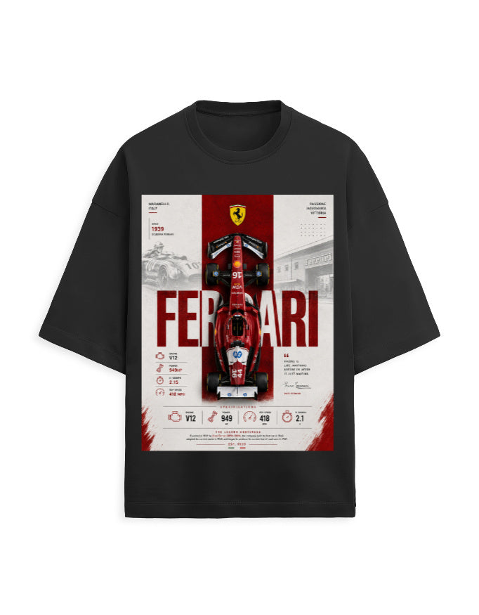 black front - Ferrari Graphic Unisex Terry Oversized Tshirt | Cikada Clothing