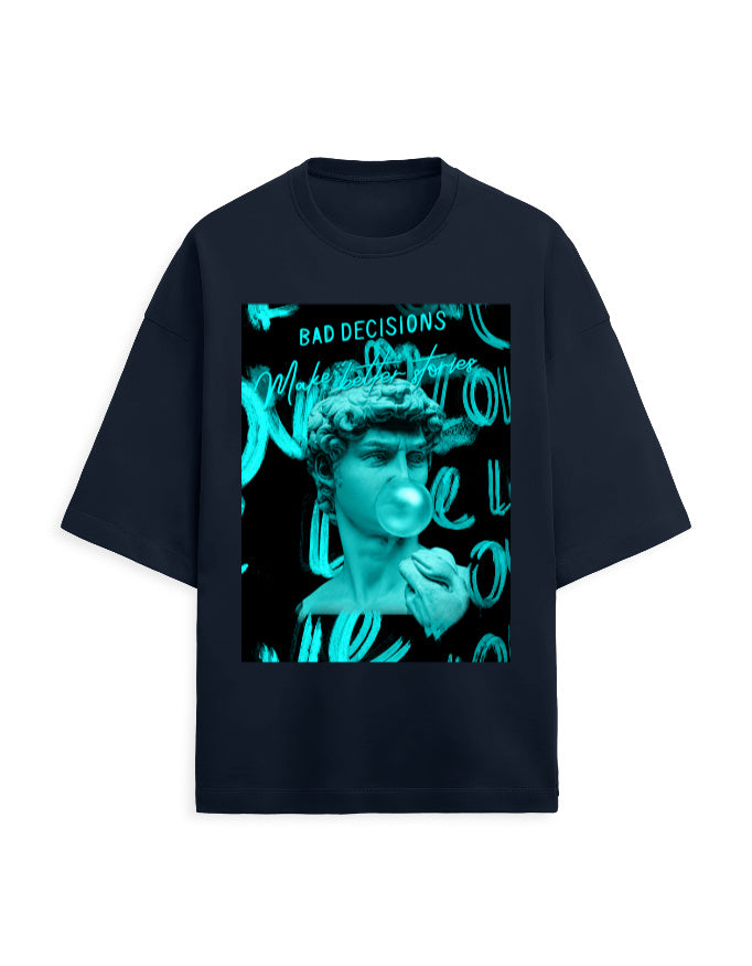 navy blue front - Bad Decision Unisex Terry Oversized Tee | Cikada Clothing