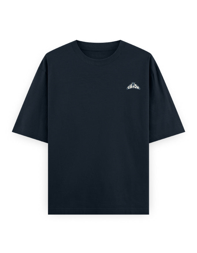 navy blue front - Copacabana Graphic Unisex Oversized Classic T-Shirt | Cikada Clothing