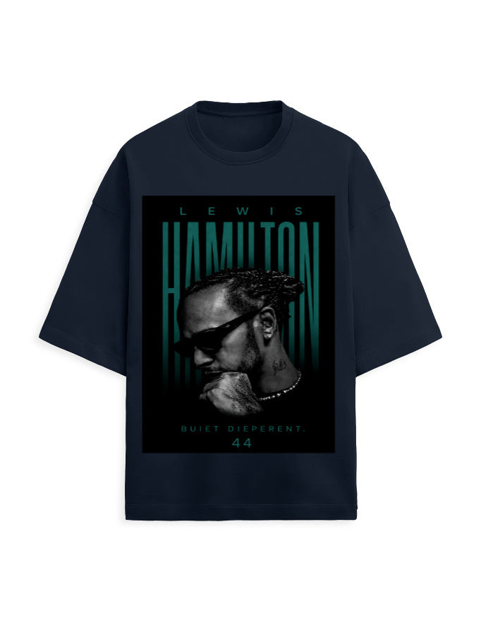 navy blue front - Lewis Hamilton Unisex Terry Oversized Tee | Cikada Clothing
