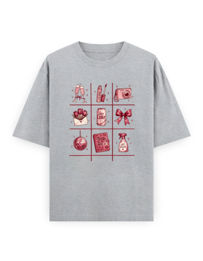 grey melange front - Tic Tac Toe Unisex Oversized Classic T-Shirt for Female | Cikada Clothing
