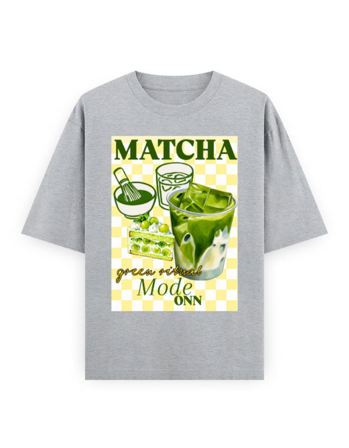 grey melange front - Matcha Graphic Unisex Oversized Classic T-Shirt | Cikada Clothing