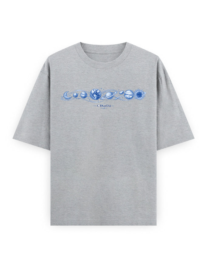 grey melange front  - Van Gogh Unisex Oversized Classic T-Shirt | Cikada Clothing