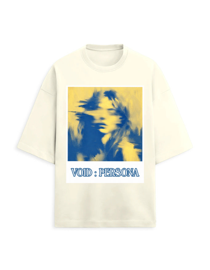 off white front - Void Persona Graphic Unisex Terry Oversized T-Shirt | Cikada Clothing