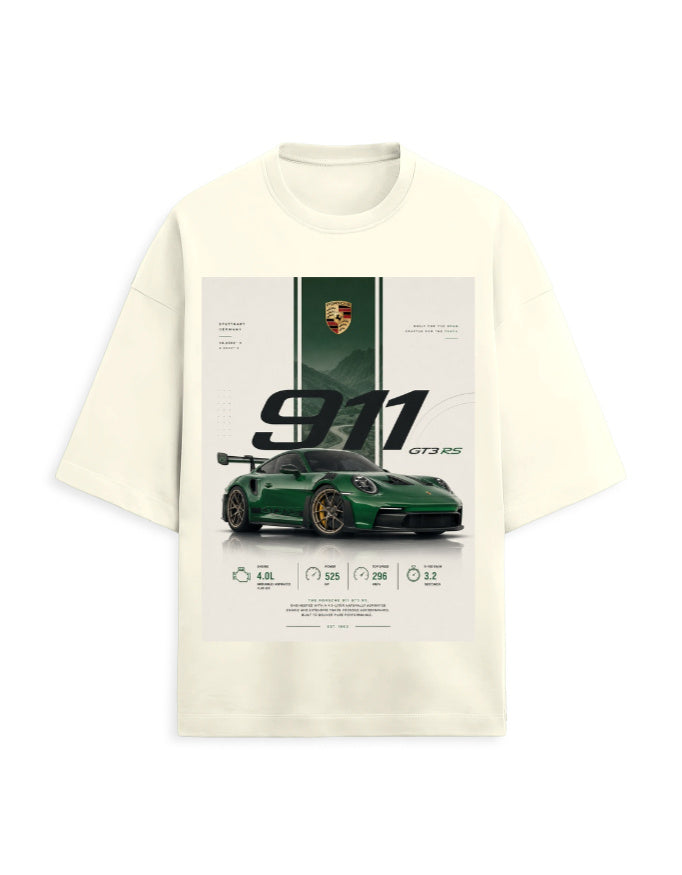 off white front - Porsche 911 Unisex Terry Oversized T-Shirt | Cikada Clothing