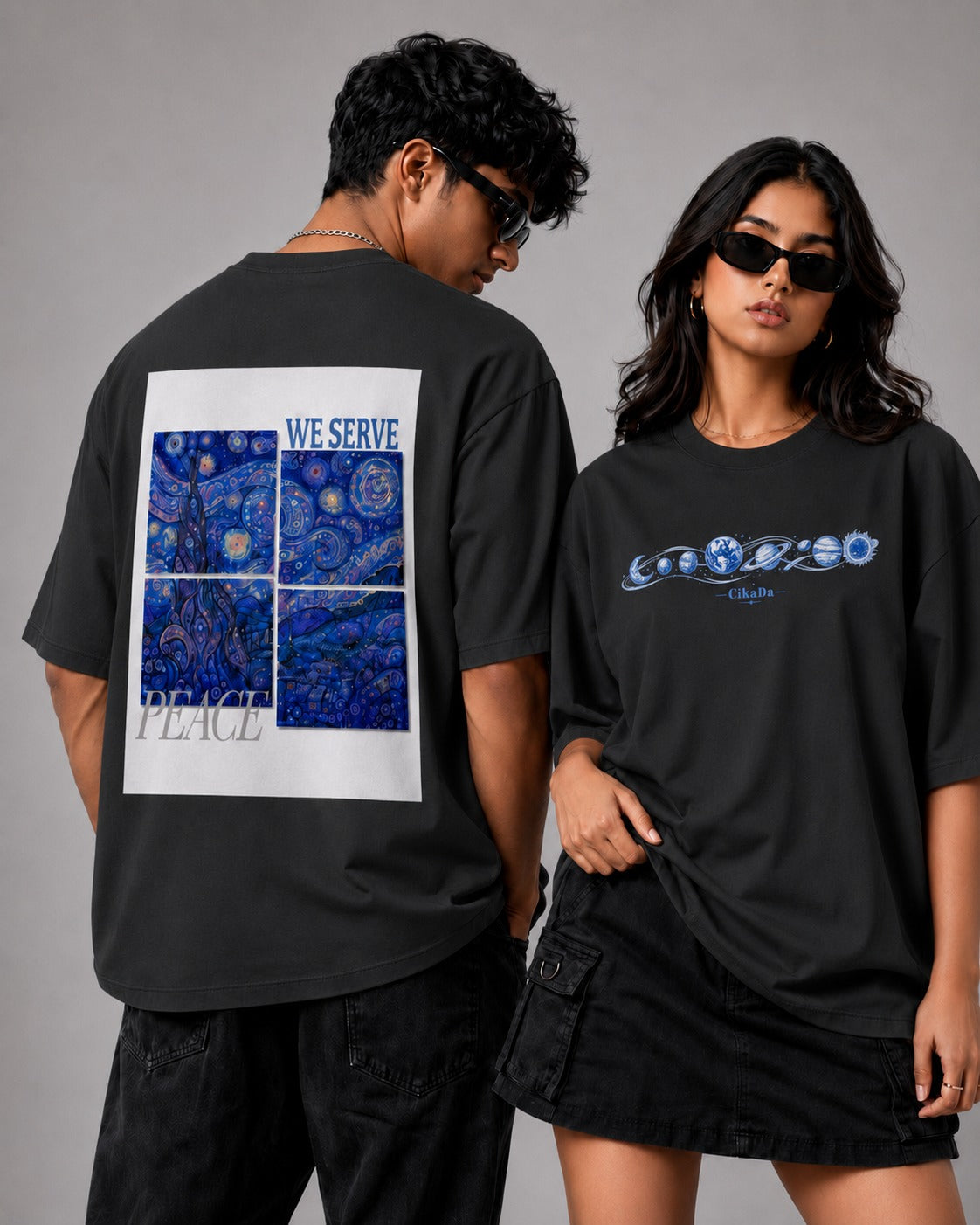 black front back - Van Gogh Unisex Oversized Classic T-Shirt | Cikada Clothing