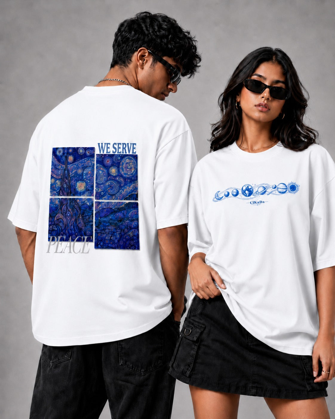 white front back - Van Gogh Unisex Oversized Classic T-Shirt | Cikada Clothing