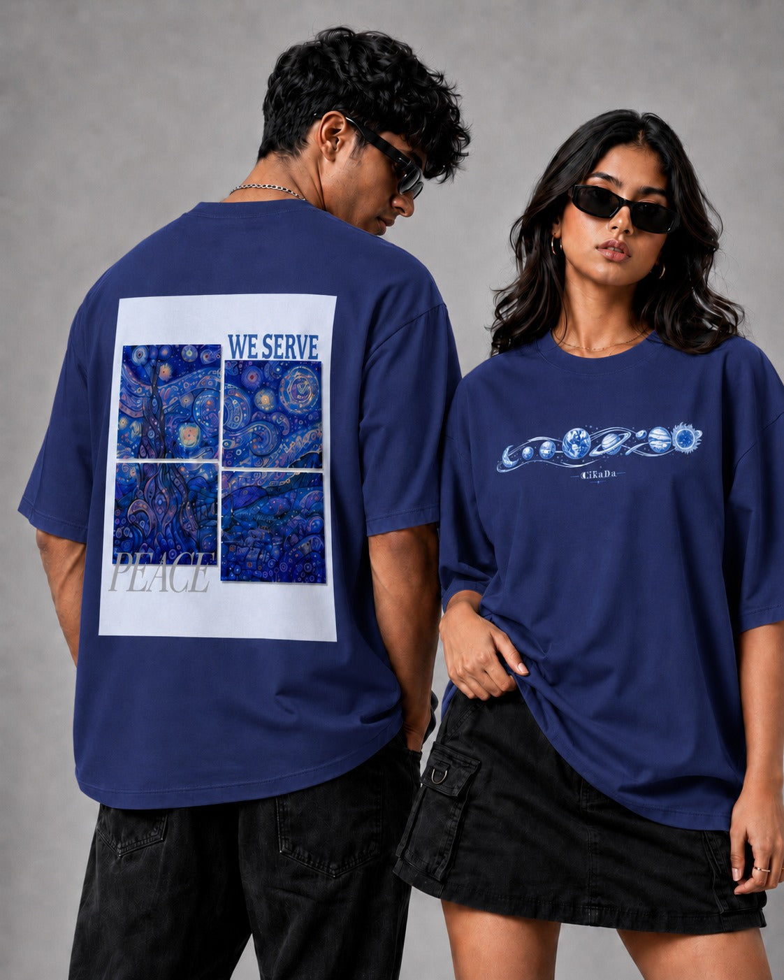 royal blue front back - Van Gogh Unisex Oversized Classic T-Shirt | Cikada Clothing