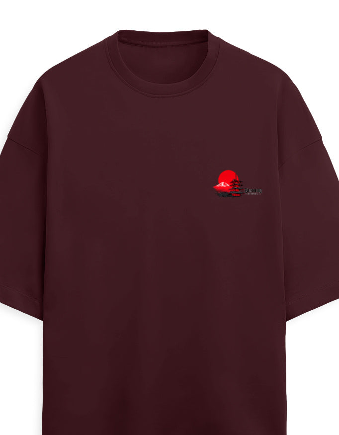 maroon front - Bushido Graphic Unisex Terry Oversized Tee | Cikada Clothing