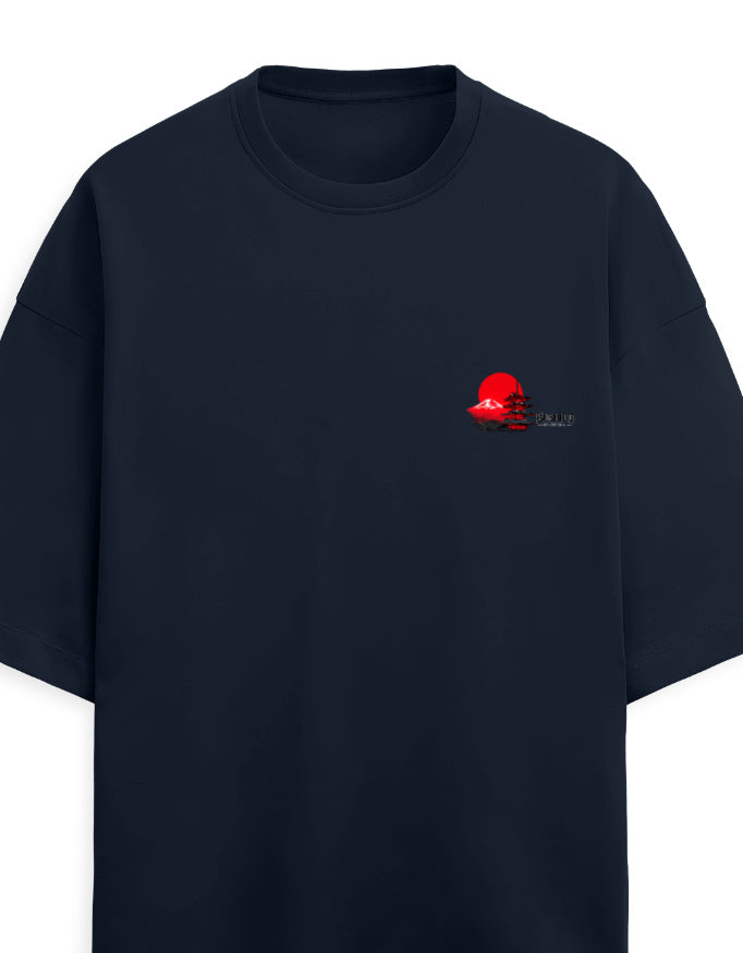 navy blue front - Bushido Graphic Unisex Terry Oversized Tee | Cikada Clothing