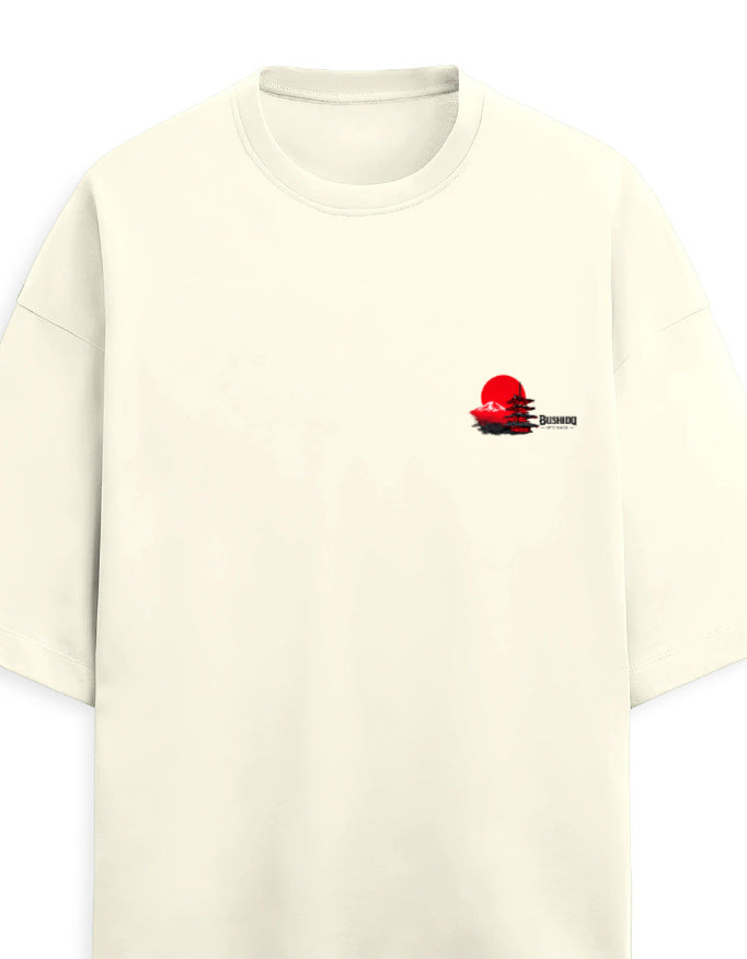 off white front - Bushido Graphic Unisex Terry Oversized Tee | Cikada Clothing