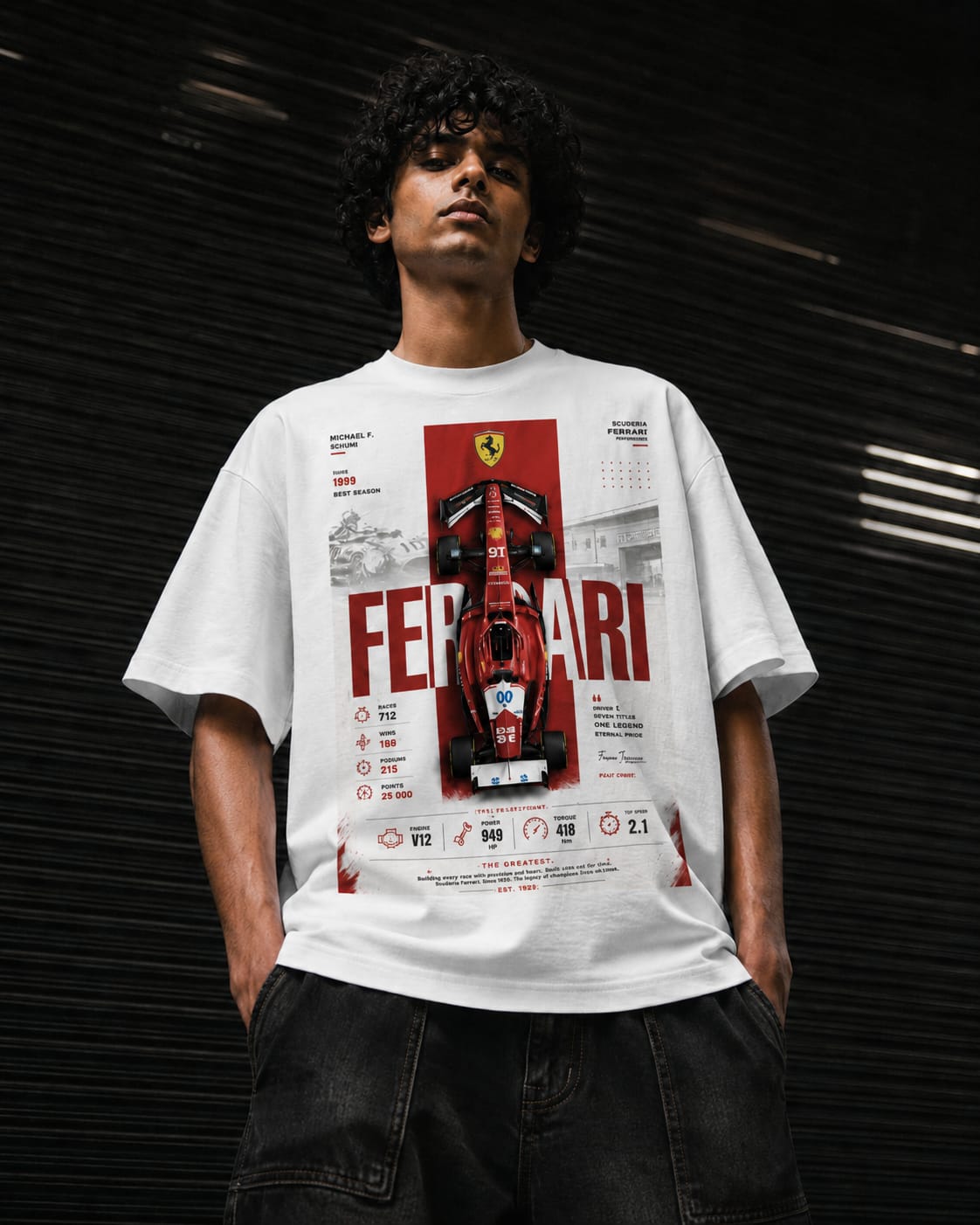 white front back - Ferrari Graphic Unisex Terry Oversized Tshirt | Cikada Clothing