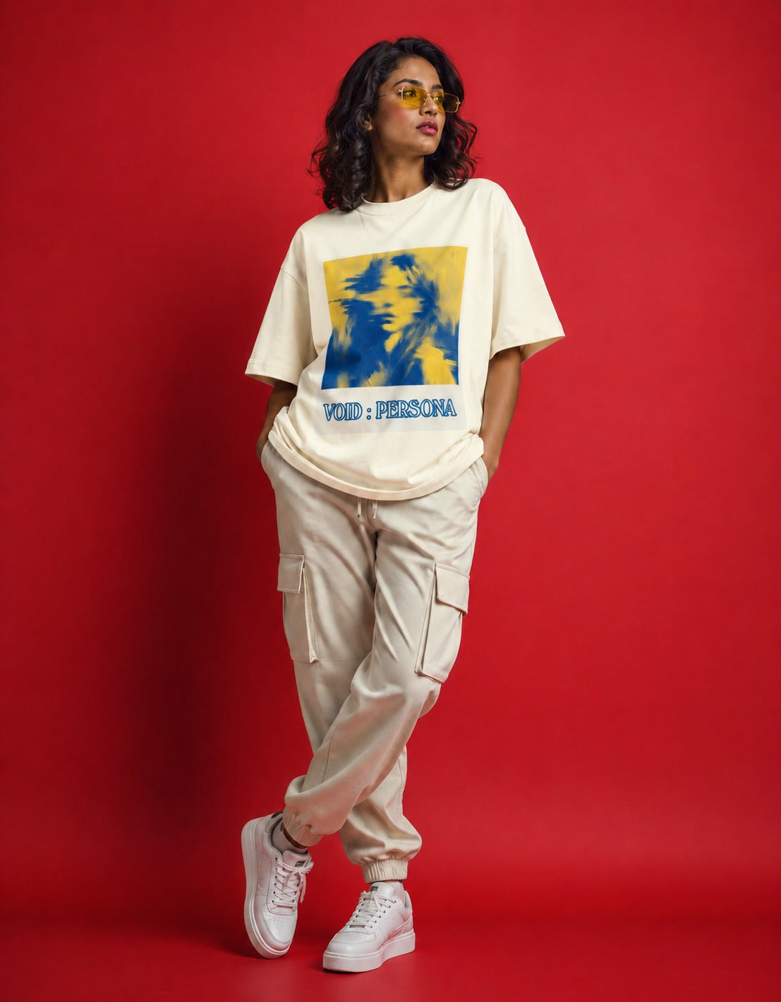 off white front back - Void Persona Graphic Unisex Terry Oversized T-Shirt | Cikada Clothing