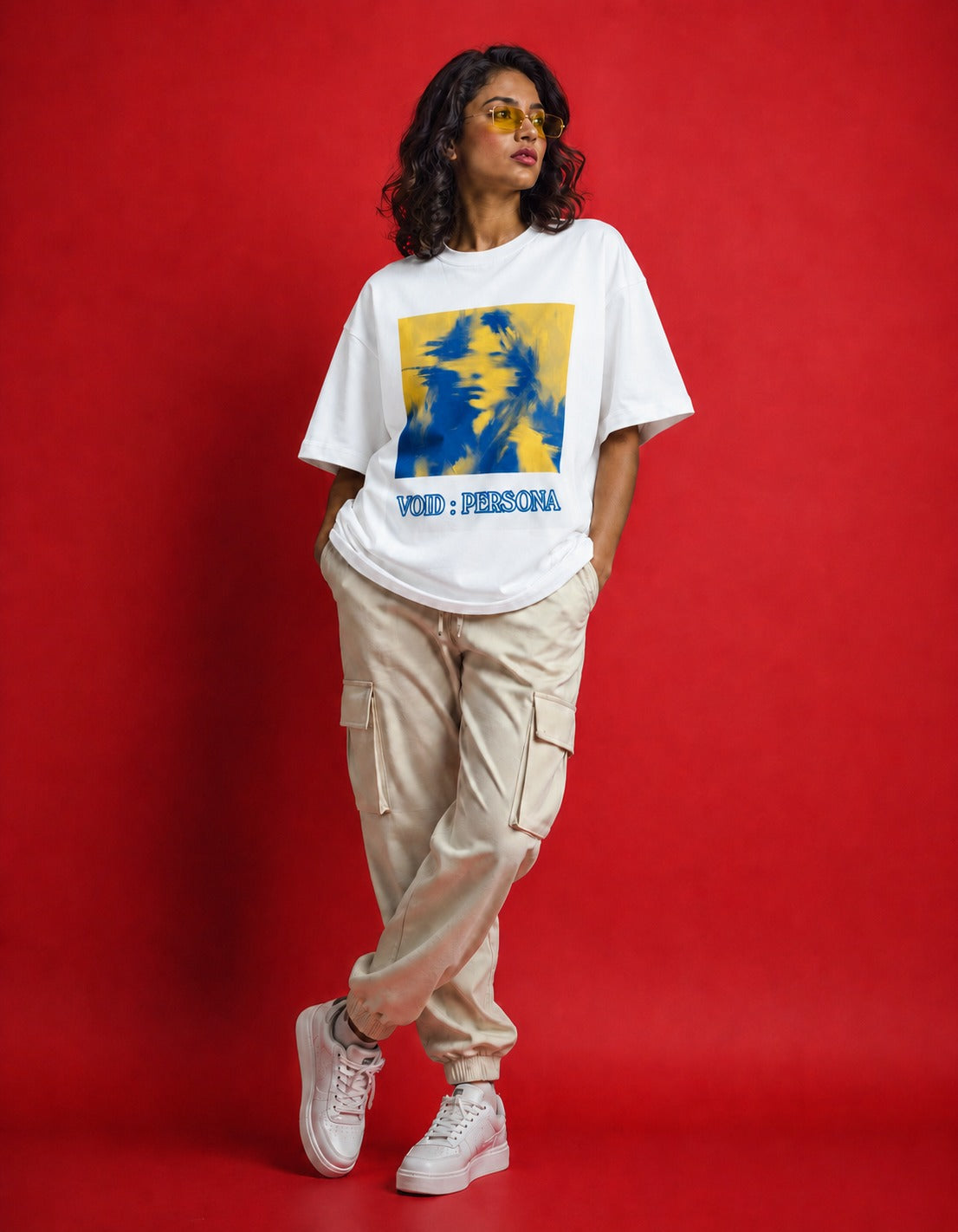 white front back - Void Persona Graphic Unisex Terry Oversized T-Shirt | Cikada Clothing