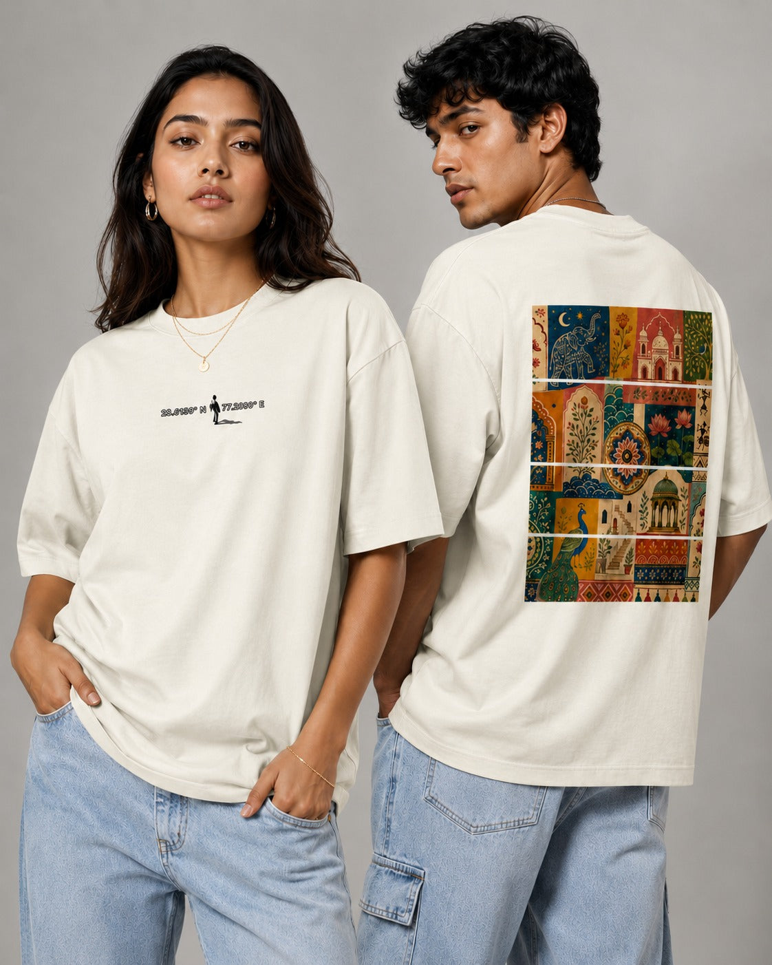 off white front back
 - Unisex Oversized Classic T-Shirt Motif Art Graphic | Cikada Clothing